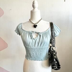 Blue Milkmaid Puff Sleeve Top Y2K Retro Cottagecore Soft Girl Small